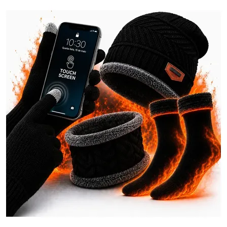 Kit De Frio Touca Gorro Luva Cachecol Meia Térmica Quente