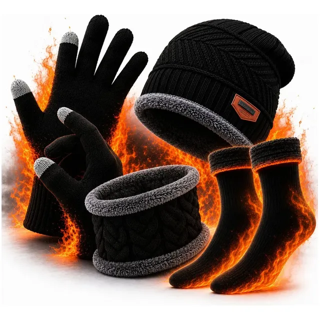 Kit Frio Touca Luva Cachecol Meia Térmica Inverno Unissex Preto Liso