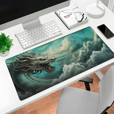 Mouse Pad Dragão 90x40cm Chinês Azul Nuvem Premium Grande Dragão Azul Nuvem 90x40 | 1934 Dragão Azul Nuvem