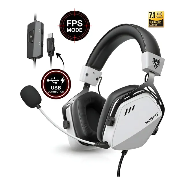 Fone Nubwo Hg03 Headset Gamer Usb Pc Fps 7.1 Surround Ouvido Branco
