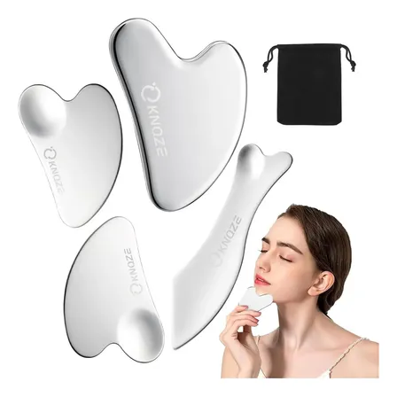 Gua Sha Inox Anti Idade Skincare Drenagem Facial 4peças