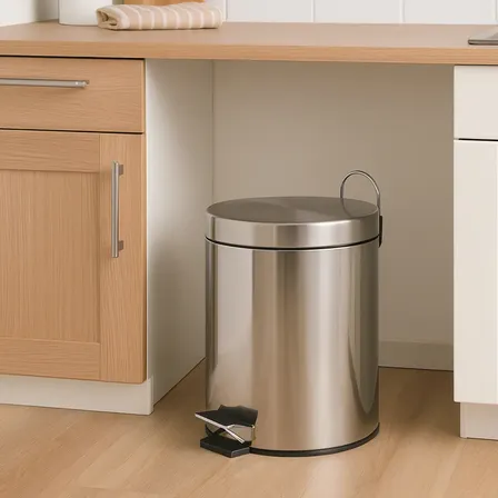 Lixeiro Sanitário Aço Inox Tampa Com Pedal Redondo 5 Litros