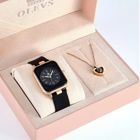 Kit Relógio Rose Olevs Feminino Colar De Presente 9961