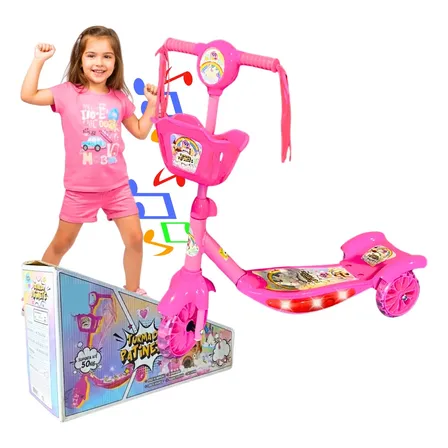 Patinete Infantil Menino Menina 3 Rodas Com Cestinha Luz Som
