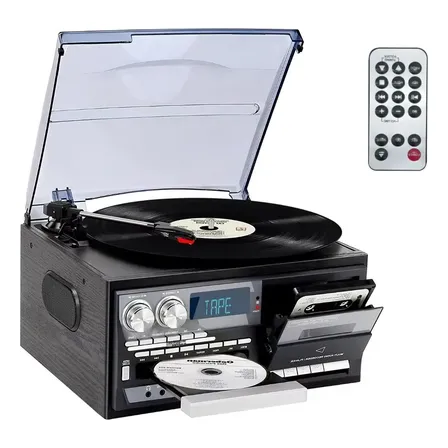 Vedo Toca-discos Vintage 9 Em 1 Com Bluetooth ,rádio Am/fm Preto 127/220v