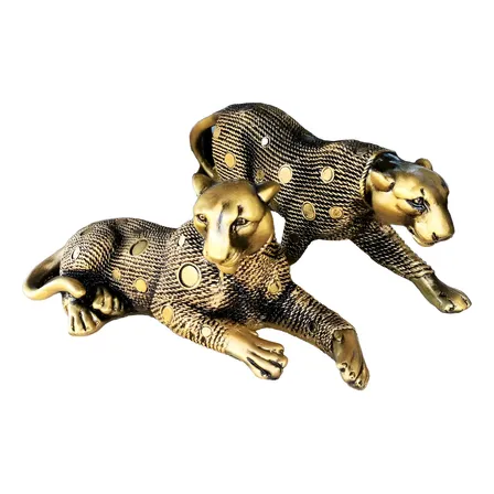 Dupla De Pantera Decorativa Luxo Estatueta Envelhecido Dour