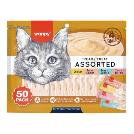 Petisco Gatos Wanpy Truly Creamy Sabores Variados Com 50un