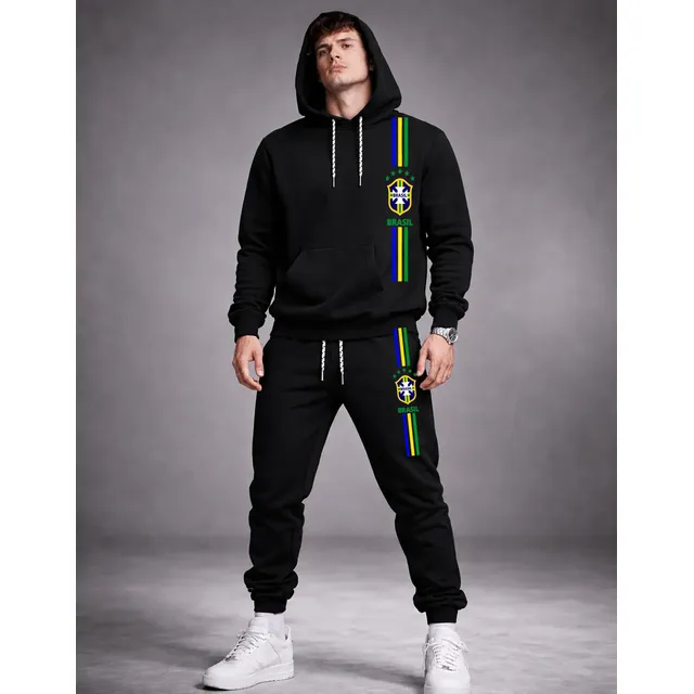 Conjunto Calça E Blusa De Frio Moletom Brasil M Preto