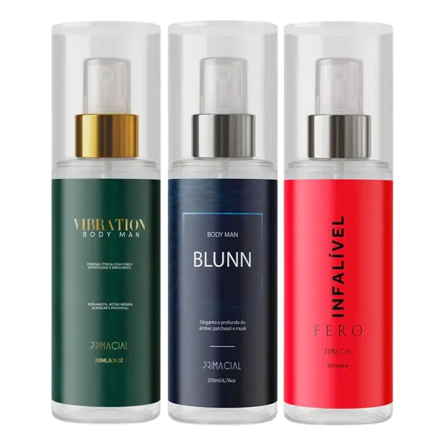 Kit Body Splash Masculino Vibration + Blunn + Infalível Fero