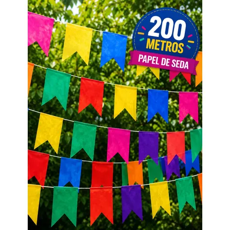 Bandeirinha Festa Junina Colorida Bandeirolas São Joao 200m