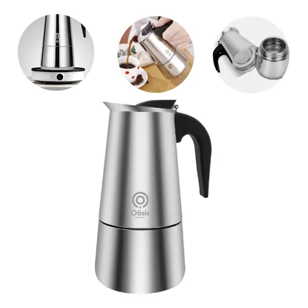 Cafeteira De Fogão 6 Xícaras Aço Inoxidável Italiana 300ml