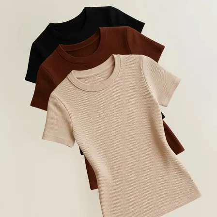 Kit 3 Blusas Feminina Gola Alta Básica Casual M Ao Gg Marrom.branco.preto Liso M