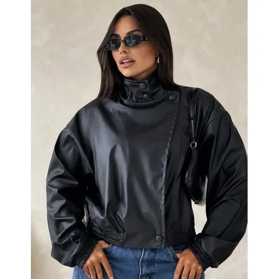 Jaqueta Feminina Oversize Courino Gola Alta