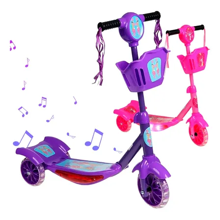 Patinete Infantil 3 Rodas Com Led Som Cestinha E Kitproteção