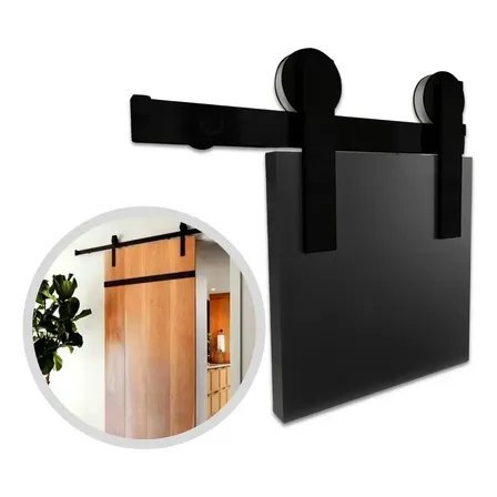 Kit Porta Celeiro Rustico Aparente Preto Trilho 1,6mt 80kg