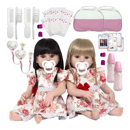 Bebê Reborn Gêmeas Menina Real Recém Nascida 100% Silicone