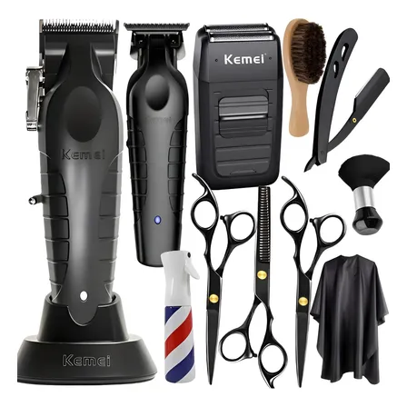 Kit Maquina De Cortar Cabelo Kemei E Tesoura Profissional