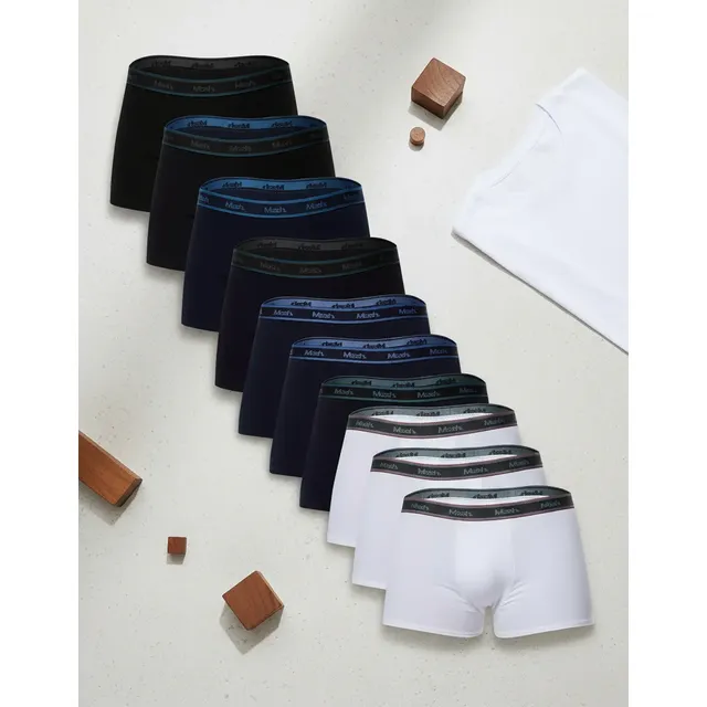 Kit Com 10 Cuecas Boxer Masculino Mash Preto/ Azul Marinho / Branco Liso Gg