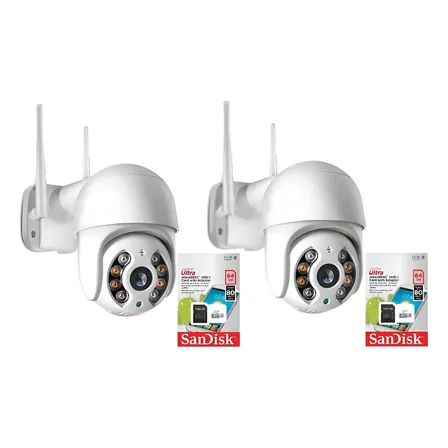 Kit 2 Camera Ip Icsee Wifi + 2 Cartão De Memória Sd 64gb