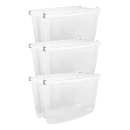 03 Caixa Organizadora Grande Plástico 78 Litros Transparente