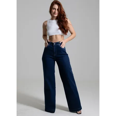Calça Jeans Feminina Wide Leg Com Elastano Sawary