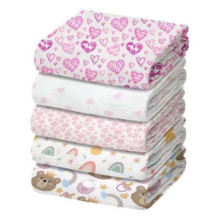 Fralda De Pano Estampada Comum 100% Algodão Kit Com 5