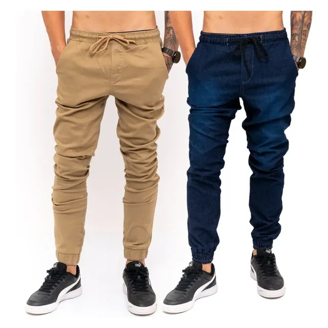 Kit 2 Calças Jeans Camuflada Masculina Jogger C/ Punho Lycra