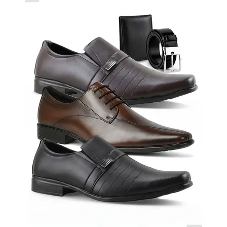Kit 3 Pares Sapatos Sociais Masculino Evangélico + Brindes
