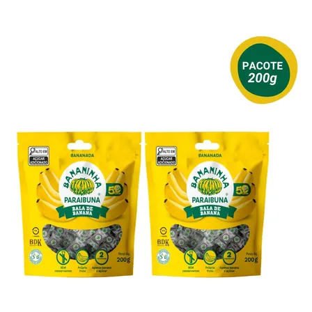 Kit 2 Pacotes Bala De Banana 200g Bananinha Paraibuna
