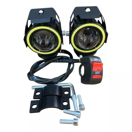 Par Farol Milha Moto Angel Eye U7 Led Auxiliar Azul Branco