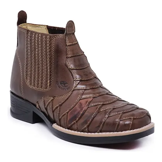 Bota Escamada Masculina Cano Curto Bico Quadrado Botina