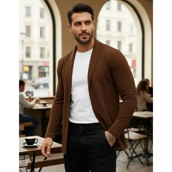Blazer Cardigan Comprido Longo Masculino Casaco Manga Longa