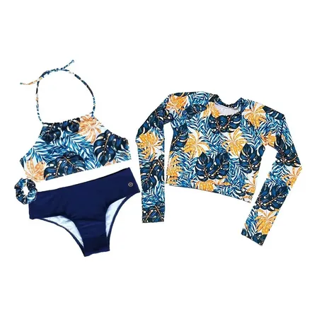 Kit Biquini Infantil+cropped Manga Longa Proteção Uv Grappin