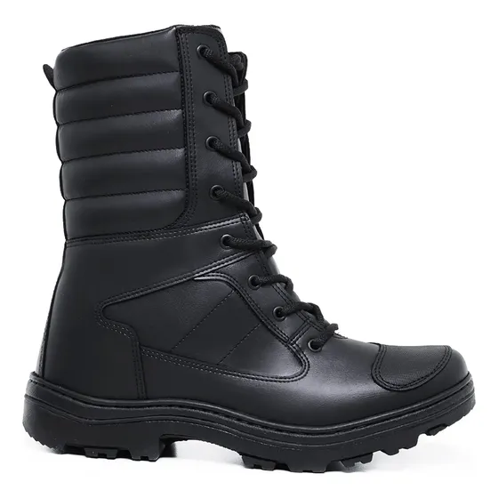 Coturno Militar Com Ziper Couro Extra Leve Palmilha Em Gel