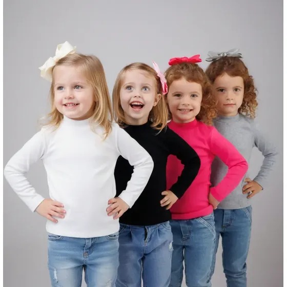 Kit 4 Blusas Gola Alta Manga Longa Infantil Menina 1 Ao 14