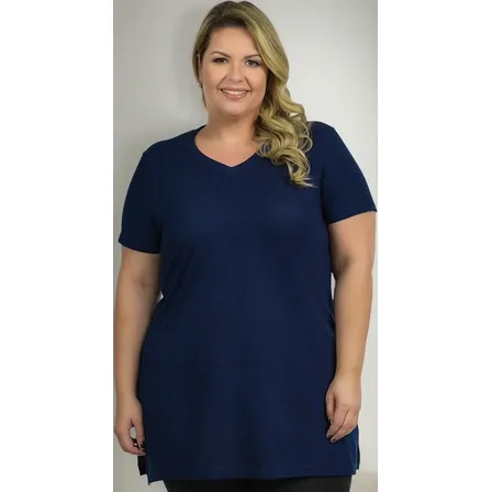Blusa Longline Feminina Plus Size Longa Lisa Soltinha Leve
