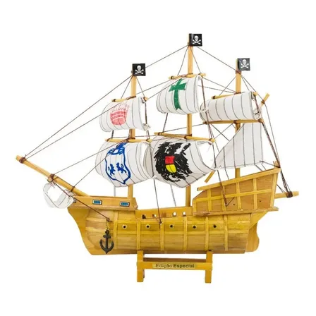 Miniatura Barco Barquinho De Madeira Decoração Pirata 33cm