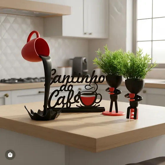 Cantinho Do Café Com Plantas Xícara Flutuante Letreiro