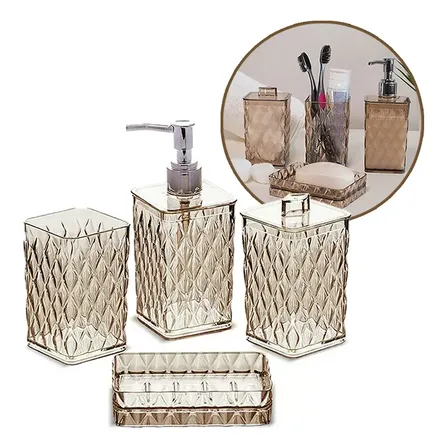 Kit De Banheiro Luxo 4 Utensilios De Lavabo Plasutil Casa