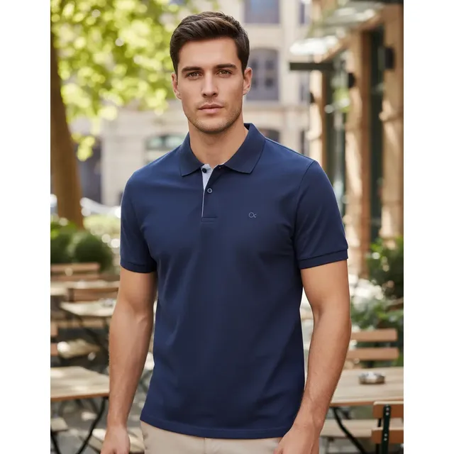 Camisa Masculina Social Gola Polo Ogochi Slim Manga Curta