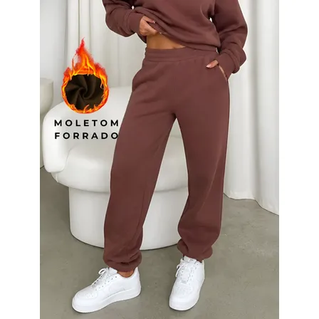 Calça Moletom Feminina Jogger Forrada Quentinha Confortável