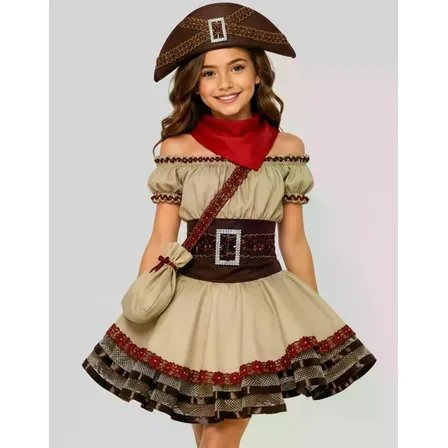 Roupa Maria Bonita Infantil Luxo Completa Chapeu Cangaceira