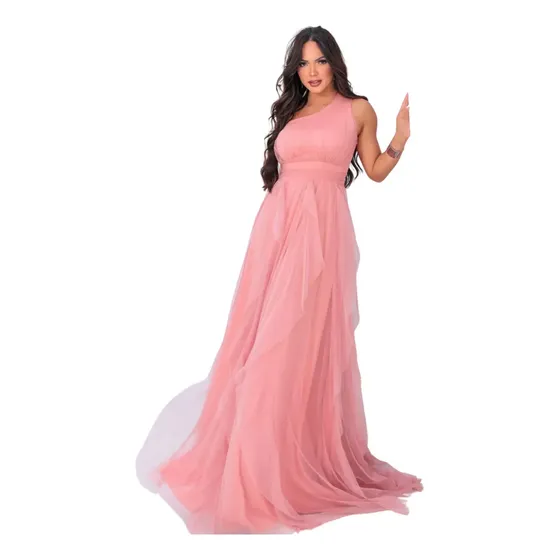 Vestido Feminino De Festa Longo Sem Brilho Luxuoso Babado Sa