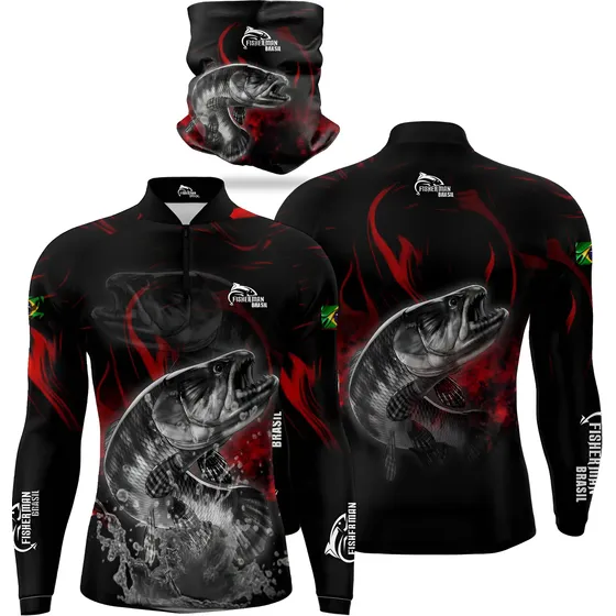 Kit Camiseta Blusa + Bandana De Pesca Com Proteçao Traíra
