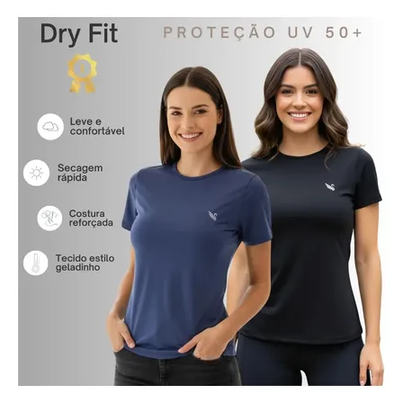 Kit 2 Camiseta Dri Feminina Blusas Academia Dry Fit Treino
