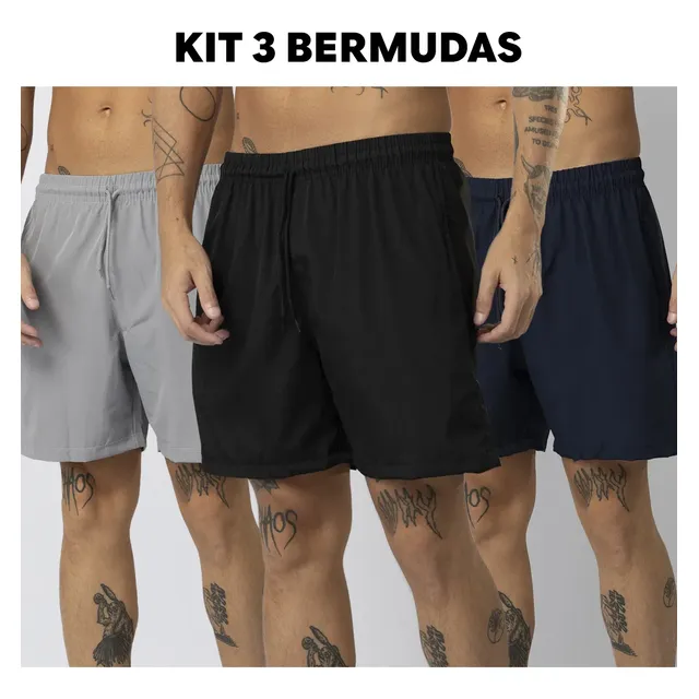 Kit 3 Bermudas Masculinas Esportivas Elastic Treino Corrida
