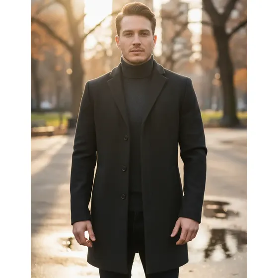 Casaco Masculino Formal De Lã Com Fechamento De Peito Único