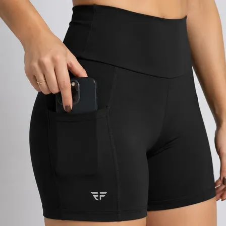 Shorts Cós Alto Feminino Fitness Corrida Com Bolsos Academia