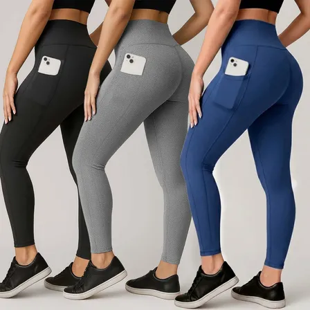 Kit 3 Calças Legging Grossa Cintura Alta Com Bolsos Laterais