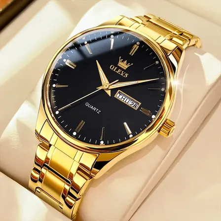 Olevs Relogio Masculino Original Aço Do Correia Dourado 6898